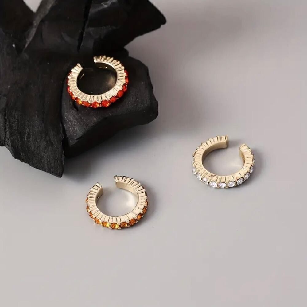 Set of 3 colorful earrings with clip for women without perforation, Rhinestone